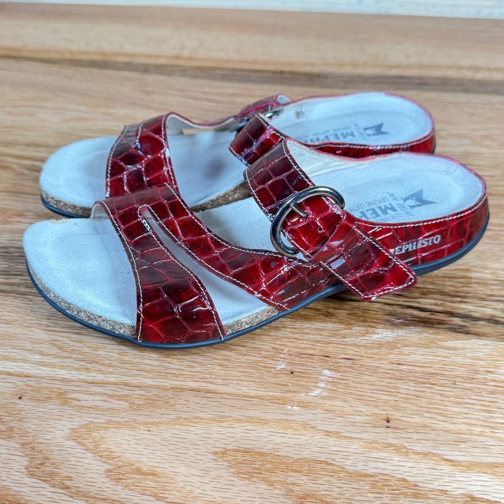 Mephisto Air-Relax Women's 6 36 Red Croc Patent Leather Cork Footbed Sandals
